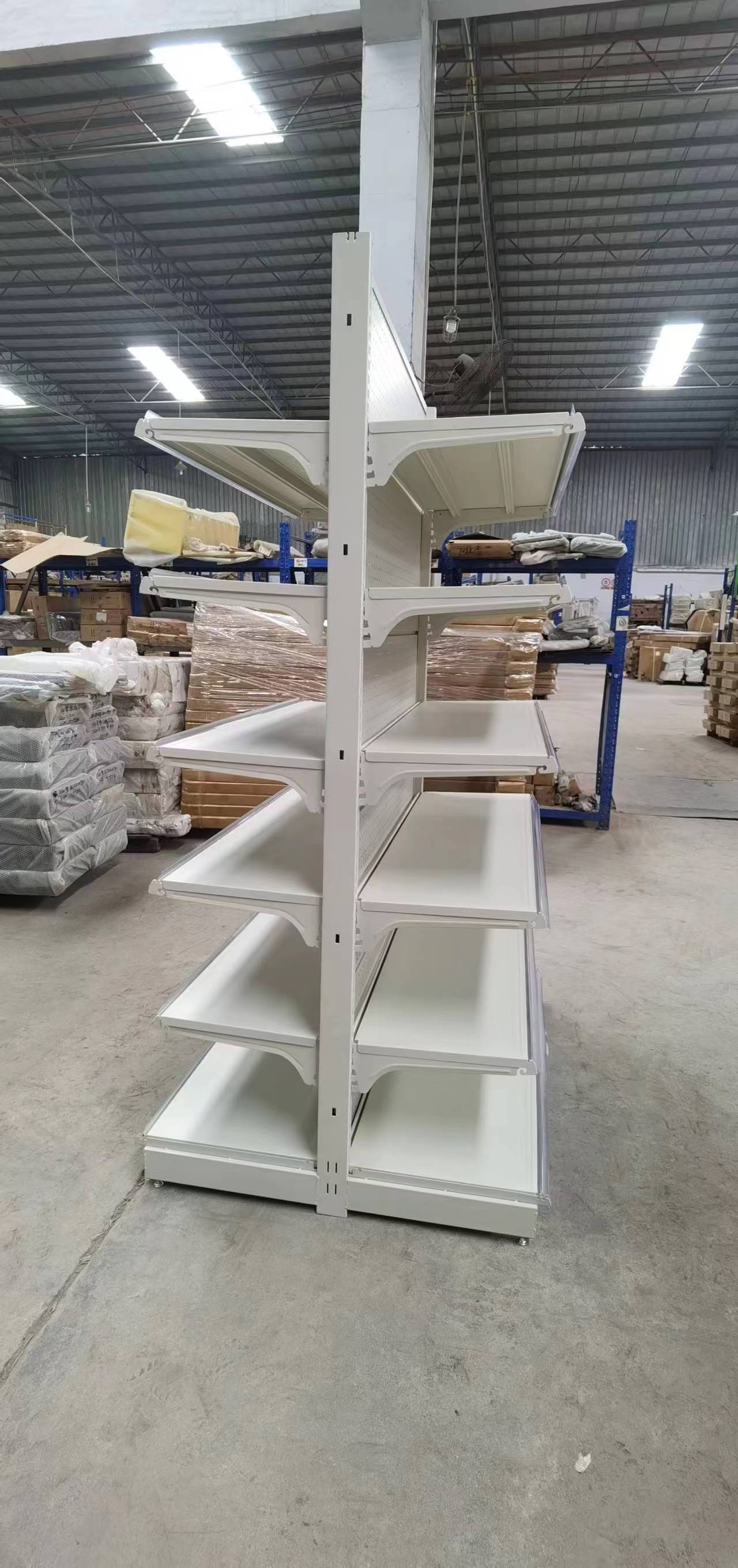 Medium Duty Double-Sided Supermarket Rack with 1-7 Layers Metal and Wood Material