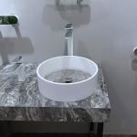 White Marble Edge Clear Glass Bottom Glass Sink Bowl Countertop Sink