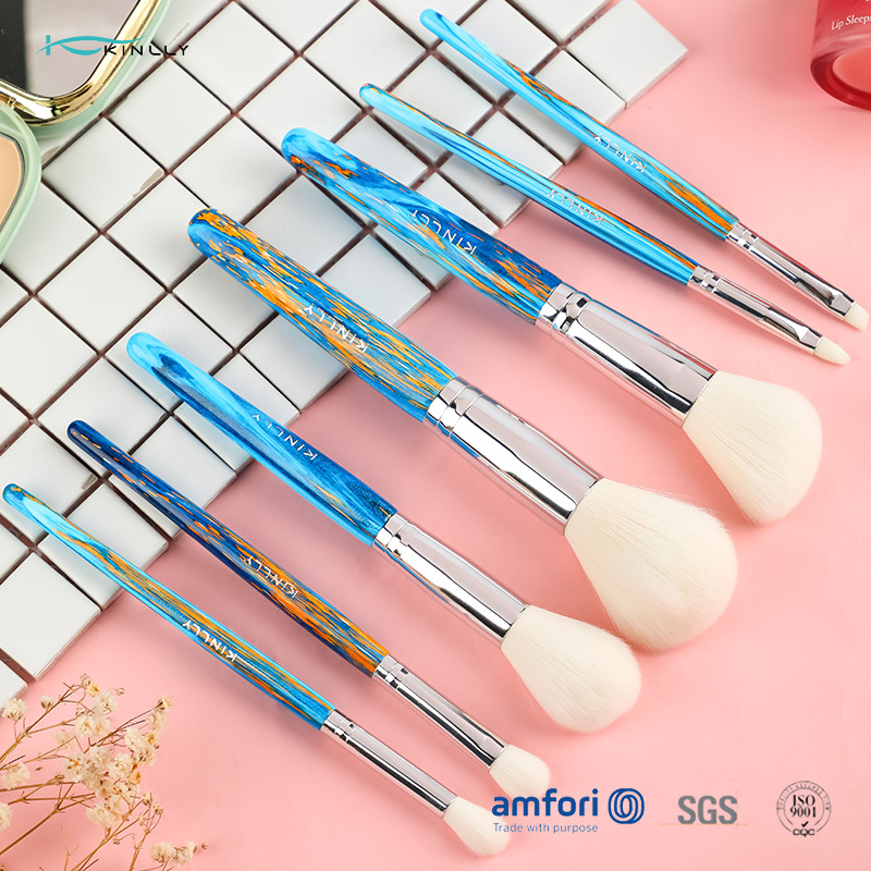 Blue Wooden BSCI ISO9001 7 Piece Makeup Brush Set