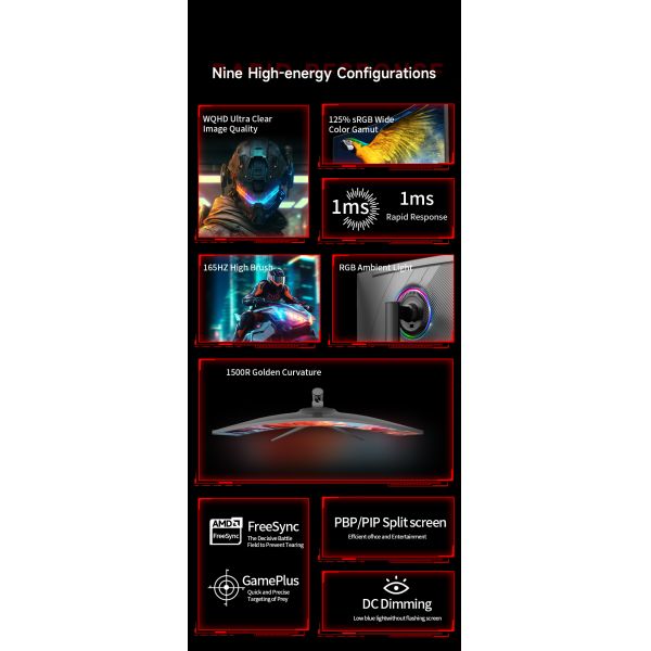 34 Inch 1500R Curve Rate Widescreen Gaming Monitor 144Hz 165Hz 180Hz With Adjustable Bracket