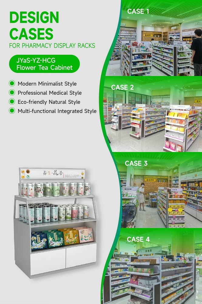 JYaS-YZ-HCG Uniform Brand Image Flower Tea Cabinet for Large Chain Pharmacies with 5mm Double-Sided KT Board