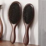 Black Sandalwood And Natural Wood Boar Bristle Hair Brush For Massage