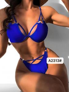 Wholesale Swimming Suits Bikini Blue Europe Solid Color Sexy Factory Direct Supply High Waist  Miss Hard Wearing The New Type from china suppliers