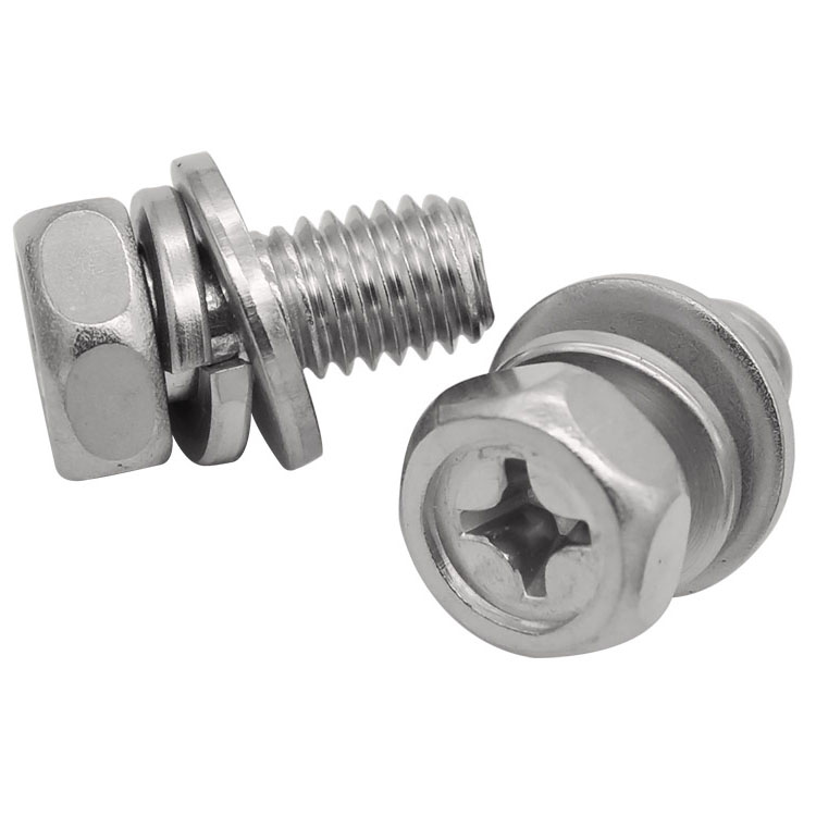 Right Hand Thread Cross Recessed Hexagon Bolt With Indentation And Washer Assemblies