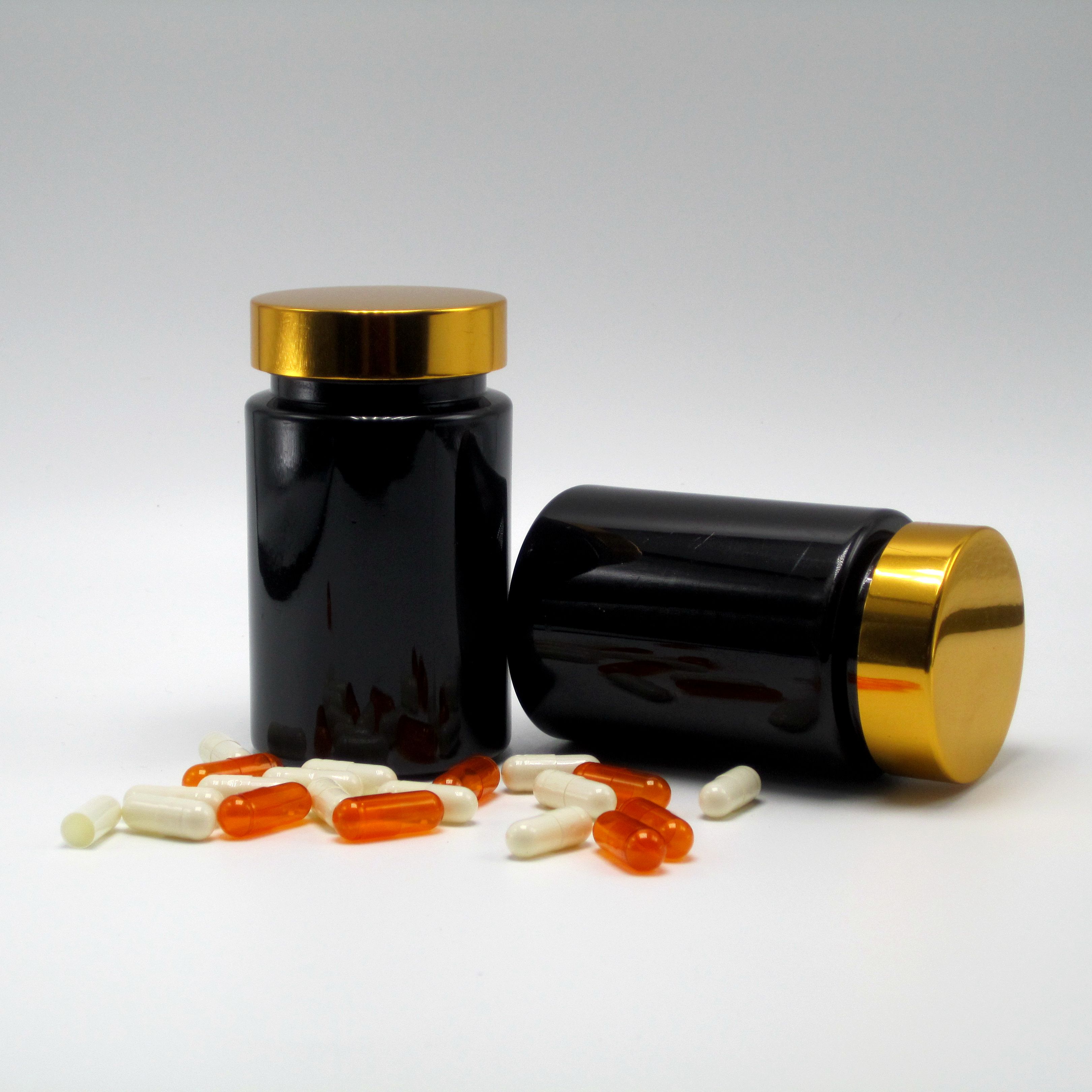 Base Material PET 120ml Black Plastic Bottle for Supplement Pill Capsule Medicine