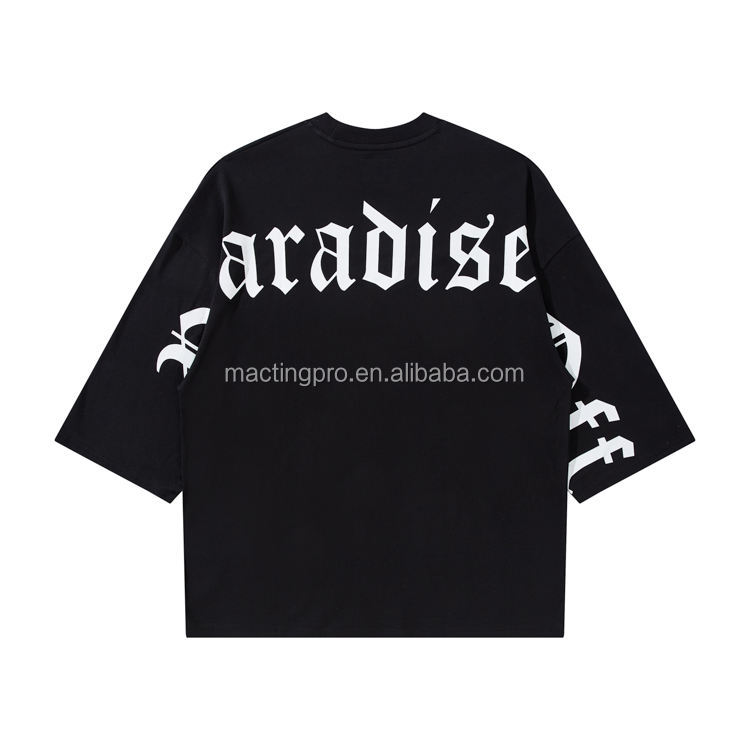 Custom T-Shirt Oversized Three Quarter Boxy Fit Drop Shoulder with Gothic Letter Print