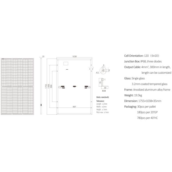 Bluesun Mono Solar Half Cell 375watt Pv Range 36v 360w 370w 375w Solar System for Home Use