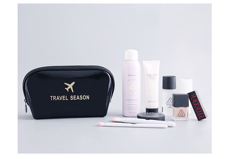 Large Capacity Zipper Travel Shiny PU Makeup Bag