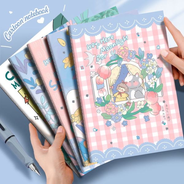 Factory Custom A5 Cute Diary Notebook for School Students Thickened Hardcover Thread Sewing 100 Sheets Paper Color Illustration