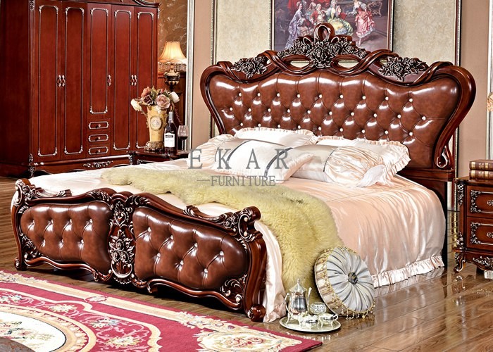 Luxury classic design wooden bed of bedroom furniture