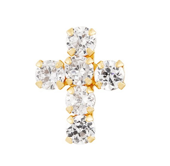 925 Sterling Silver White Cubic Zirconia Cross Button Stud Earrings with 18K Gold Plating