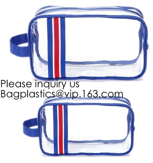 Clear Zipper Pouch with Strap Makeup Bag PVC Cosmetic Pouch,Printing Clear Zip lockk Cosmetic PVC Pouch, bagease, bagplast